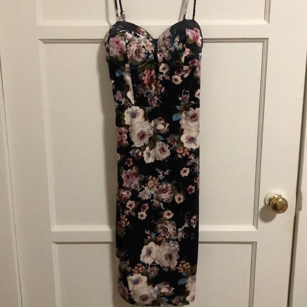 Black floral velvet dress